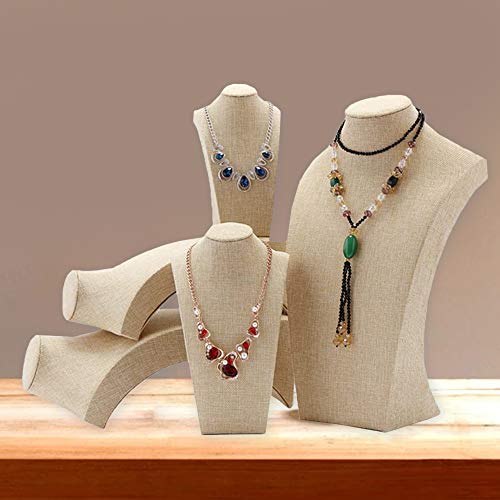 Beige Linen Necklace Display Bust - 11.8" Jewelry Holder for Necklaces, Bracelets, Figure Display Stand (30x17cm) - size: 30x17cm