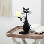 Black Cat Candle Holder for Pillar Candles Led Flameless Candles, Retro Rustic Farmhouse Home Metal Cat Decor Candlestick for Centerpiece, Dining Table, Housewarming Gifts