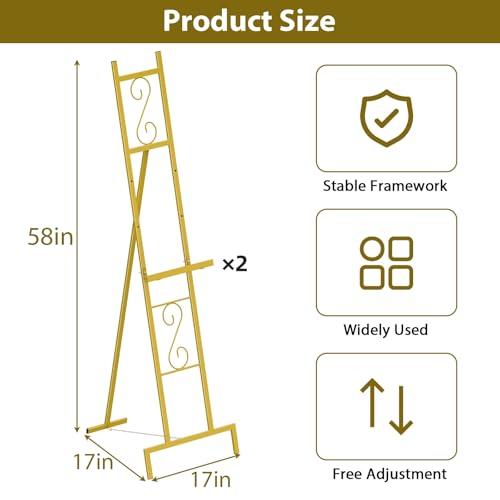 2 Pack Gold Easel Stand for Sign, Adjustable Metal Easels with Chain Support, Welcome Sign Stand for Painting, Display, Poster Picture, Wedding Sign (17" x 17" x 58") - style: 2pack-Gold