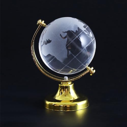 Mini World Globe Crystal Glass balls,Clear Paperweight decorative,small Earth globe for desk decorations,Office Home table Decor,tiny Ornaments Gifts, Miniature Ball Sphere paper weights,Golden 5cm. - color: Gold