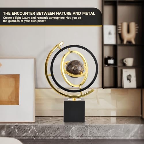 Modern Decorative Globe Sculpture, Black and Gold, Matel Base, Orbital Design, Contemporary Home Decor, Metal Art Piece