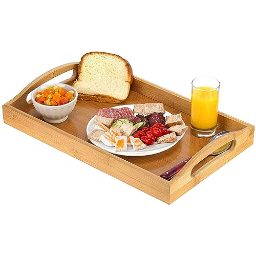 Tray with Large Handles - Bamboo Ottoman Tray, Great for Coffee Table, Couch, Tea, Bar, Breakfast, Dinner, or Any Food - Good for Parties or Bed for Eating (Home It)