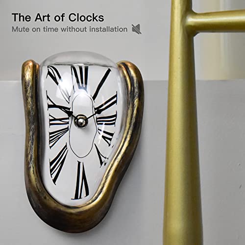 Melting Clock Dali Melted Clock Gift Decor Art Inspired Wall Clock Twisted Shelf Hanging Surrealist for Decorative Shop Office Home Desk Roman Antique Gold… - color: Roman Antique Gold