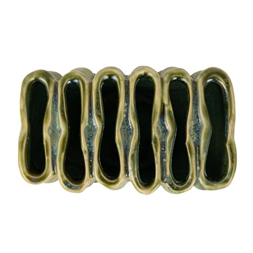 Creative Co-Op Stoneware Sculptural Vase with 6 Sections with Reactive Glaze, Green