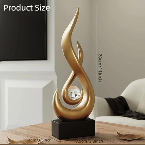Modern Flame Sculpture Decor Flame Statue with Glass Ball Resin Abstract Art Figurines Centerpiece Sculpture for Home Decor Living Room Stand Coffee Table Office Decor (Small Gold) - color: Small Gold