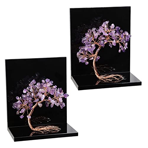 rockcloud Set of 2 Amethyst Crystal Tree Acrylic Decorative Bookends, L-Shaped Heavy Duty Book Ends to Hold Books for Home Office Shelves, Purple - color: Purple