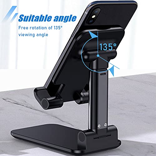 Phone Stand for Desk, 2 Pack MT-6 Desk Cellphone Holder for Office Universal Smart Foldable & Height Adjustable Compatible Under 8” Device, Black - color: Black