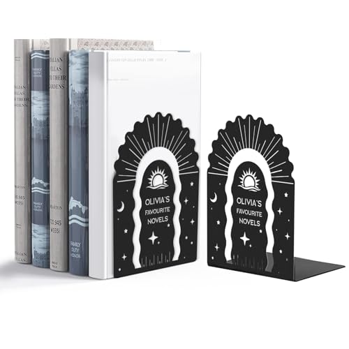 Personalized Name Metal Book Ends 2 Pcs, Unique Bookends for Shelves Room Decorative, Heavy Duty Metal Bookends, Non-Slip Book Stopper, Book Shelf Holder for Home Office School, Book Lovers Gift - color: Color05 Starry Sky