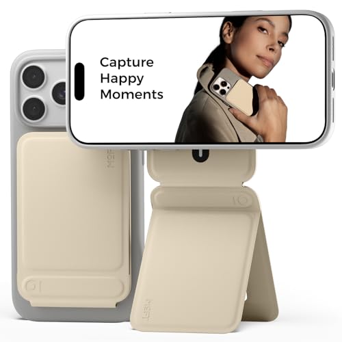MOFT Phone Tripod Stand Selfie Stick for iPhone, Multi-Angles iPhone Stand, Lightweight & Portable Phone Holder, Strong Magnets, MOVAS Vegan Leather, Earthen Beige (Without Card Slot) - color: Earthen Beige x Without Card Slot, size: Wthout Card Slot - Fo