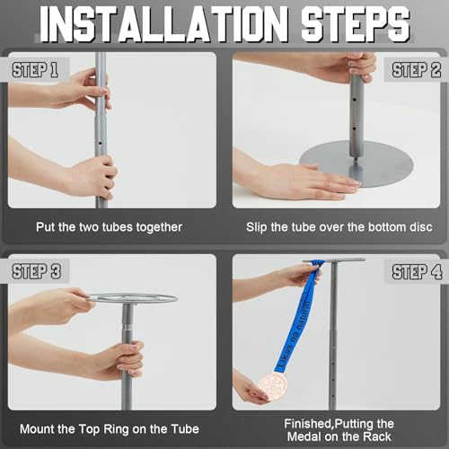 Shimeyao Medal Hanger Display Honor Display Rotatable Award Holder Rotating Metals Rack Adjustable Award Holder Stand for Basketball Running Sports Race, 30+ Medals - color: Silver