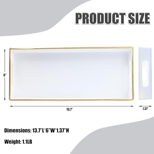 White Bathroom Vanity Tray for Countertop, Small Plastic Toilet Tank Versatile Storage & Organization Tray for Makeup, Perfume, Desk, Kitchen, Candles, 13.7"x6"x1.4", 35W - color: 15white