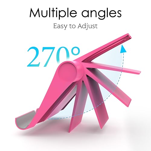Cell Phone Stand for Desk, Foldable and Adjustable Multi-Angle Holder Dock, Universal Compatibility for Most Phone and Tablet, Portable and Sturdy Design for Office and Home (Pink) - color: Pink