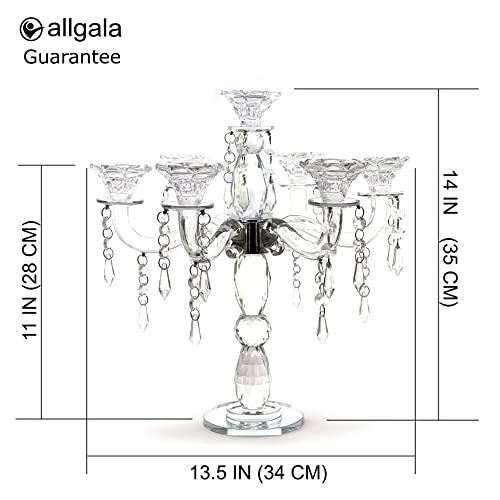allgala Crystal Candle Holder - 7-Arm 14 Inch Crystal Taper Candlestick Candelabra - Centerpiece for Home Wedding Event and Party Festival - size: 7 Arm