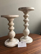 Hosley Set of 2 Antique White Wood Pillar Candle Holder 9 Inch High Ideal Gift for Weddings Special Occasion Spa Aromatherapy Settings Candle Gardens. - color: White, size: 9'' H x 2 Count