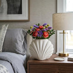 Ceramic Shell Vase, Matte White Decorative Vase for Home Decor, Modern Coastal Flower Vase for Pampas Grass, Small Tabletop Vase for Living Room Shelf Bedroom Entryway