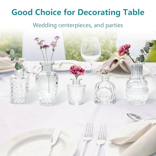 Clear Glass Bud Vases Set of 20,Small Flower Vases for Wedding Centerpieces,Mini Bud Vases in Bulk Amber Glass Vase for Table Decoration,Home Decor - color: Clear-20pcs