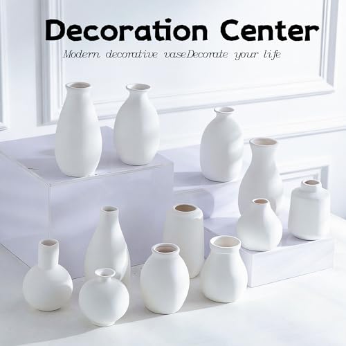 White Bud Vases Set of 12, Small Ceramic Vase in Bulk, Mini Pottery Vases for Pampas Grass Clay Vase for Wedding Table Centerpieces Decoration Modern Boho Rustic Home Decor DIY Gift - color: B-small Ceramic Vases-12pcs
