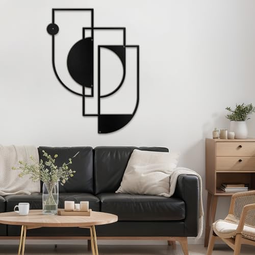 SIGNLEADER Metal Wall Decor Overlapping Rectangles Minimalist Modern Luxury Wall Sculpture Hangings 3D Statue Home Decoration for Living Room, Bedroom, Bathroom, Kitchen, Fireplace, Office - 18" Black - color: Gry03-2405-m03, size: 18" Black
