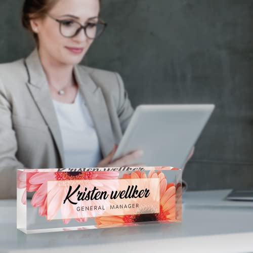 Custom Acrylic Name Plate for Office - Personalized Desk Decor for Women & Men, Employee Appreciation Gifts for Boss, Manager, Teacher, Nurse - color: Flower 2