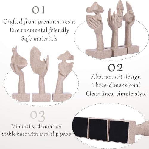 olirum 3 Pcs Thinker Large Statue Set - Resin Sandstone Art Abstract Home Accent Figurines for Living Room, Bedroom, Shelves, Office Desktop, Coffee Table Decor, Gift for Women (3 Pcs Sandstone, 9") - color: 3 Pcs Sandstone, size: 9"