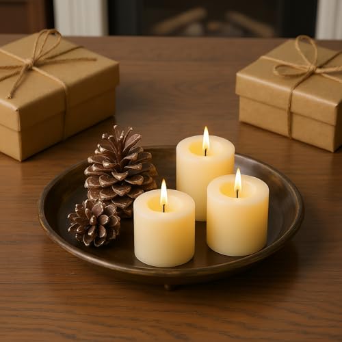 10” Candle Holder Plate Table Décor, Farmhouse Home Decorative Tray for Coffee Table or Dinning Table Centerpieces with 30” Wooden Bead Garland - Black - color: Black