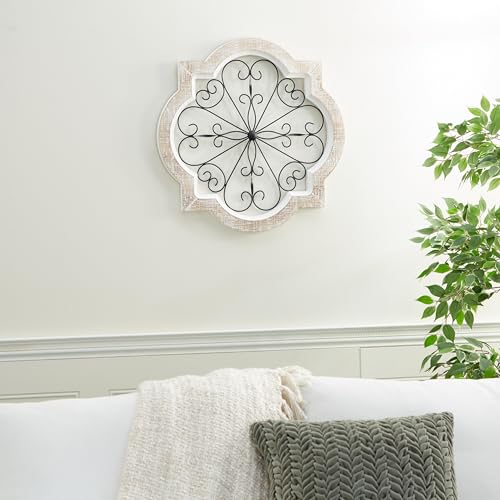 Deco 79 Wooden Scroll Home Wall Decor Wall Sculpture with Metal Scroll Work, Wall Art 22" x 1" x 22", White