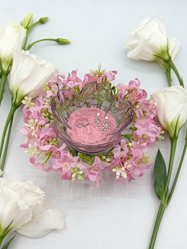 Mini Flower Ring Plate Jewelry Storage Tray Ring Holder for Dressing Table, Bedside Table, Room Bathroom Decoration, Cute Valentine's Day Christmas Birthday Gift for Women (pink flower) - color: pink Jewelry Tray and Flower Base