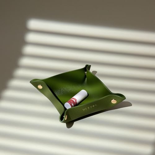 OLETHA Small Foldable Valet Tray - Aesthetic Desk Organizer for Home, Office & Travel - Portable Catch All Bowl for Keys, Jewelry & Essentials - Green - color: Green