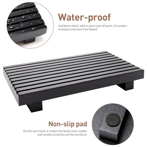 Renawe Black Bathroom Counter Organizer Wooden Display Pedesta Stand Kitchen Countertop Trays Farmhouse Wood Riser Dish Soap Dispenser Holder for Bathroom Decor Kitchen Sink Accessories Vanity Tray - color: Black, size: 10x6 inch