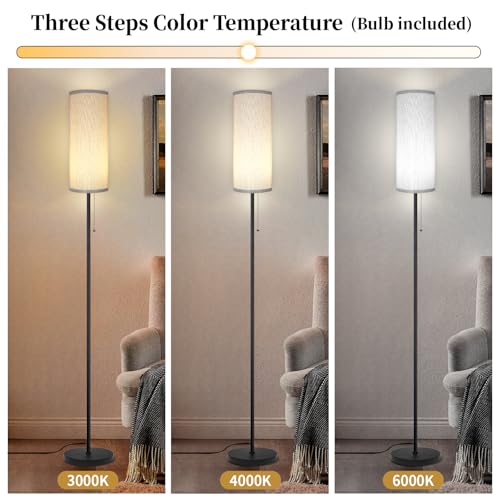 Floor Lamp for Living Room, Modern Standing Lamps with Lampshade, Minimalist Tall Lamp with Chain Switch for Living Room, LED Bulb Included (Gray Shade) - color: Gray Shade