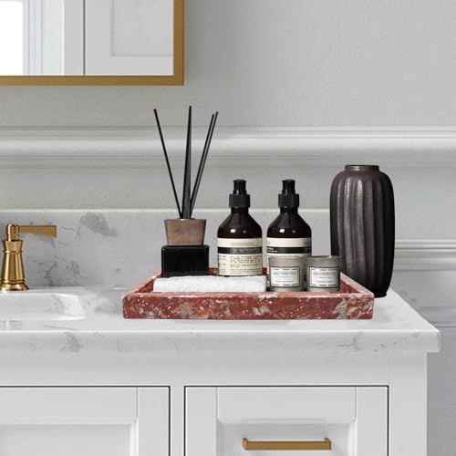 Luxury Red Marble Vanity Tray .11.8 Inch x 7.9 Inch Bathroom Countertop Organizer Stores & Displays Perfume, Cosmetics, Jewelry Natural Stone Decor