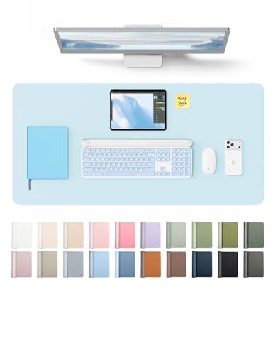 YSAGi Leather Desk Protector, Office Mat, Large Mouse Mat, Non-Slip PU Leather Blotter, Laptop Pad, Waterproof Writing Pad for Office and Home (Baby Blue, 35.4" x 17") - color: Baby Blue, size: 35.4" x 17"