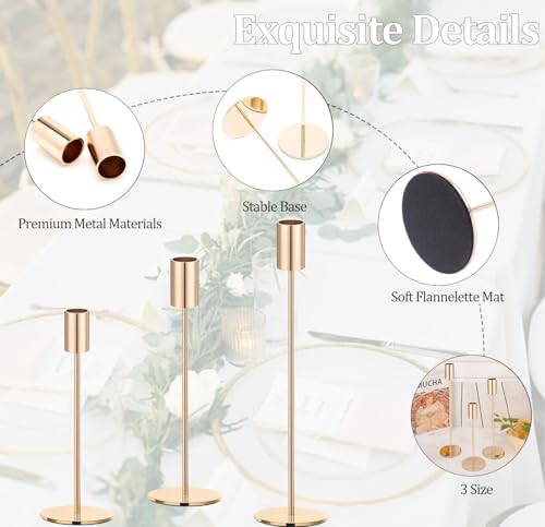 Set of 3 Gold Taper Candle Holders, Metal Gold Candlestick Holders, Tall Candle Holder, Fits 3/4 inch Thick Candle&Led Candles, for Table Centerpiece, Wedding, Dinning, Party Home Decor - color: Gold, size: 3PC
