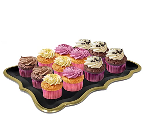 Gift Boutique 10 Black Rectangle Trays with Gold Rim Border for Dessert Display Table Parties 9" X 13" Disposable Paper Cardboard for Platters Cupcake Displays Birthday Party Weddings Food Safe - color: Black, Gold
