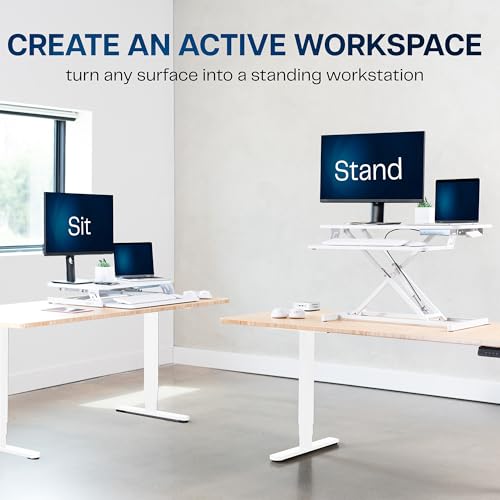VIVO Desk Converter 32 inch Height Adjustable, MDF Wood Sit to Stand Riser, White, DESK-V000SW - color: White, size: 32"