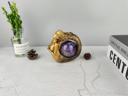 Mermaid Conch Crystal Ball Stand Sphere Display, Natural Healing Feng Shui Glass Orb Holder Base Statue Decoration, for 40mm-60mm Sphere - style: Mermaid Conch