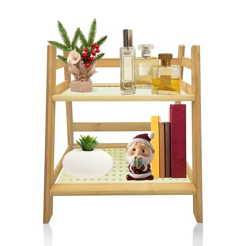 Risers Display Stands ,Tiered Tray Stand Wooden Perfume Organizer Cologne Display Shelf 2 Tier Small Fragrance Stand Skincare, Spice Shelf Matcha Station