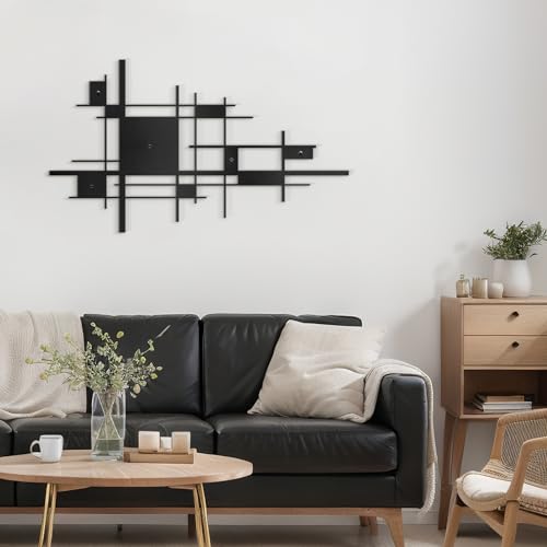 SIGNLEADER Metal Wall Decor Mondrian Geometric Minimalist Modern Luxury Wall Sculpture Hangings 3D Statue Home Decoration for Living Room, Bedroom, Bathroom, Kitchen, Fireplace, Office - 18" Black - color: Gry28-2405-m28, size: 18" Black