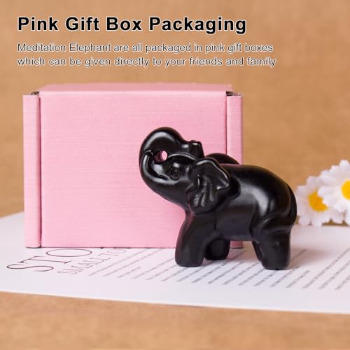 2 Inch Black Obsidian Crystal Elephant Sculpture Handcrafted Healing Stone Animal Figurine Spiritual Home Decor Lucky Charm Gift for Wealth Success Positive Energy and Meditation Lovers - color: Black Obsidian Elephant-02