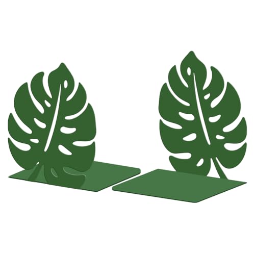 Peacoblue Metal Bookends for Shelves, Modern Decorative Heavy Duty Study Book Support Stoppers for Office, Desk, Shelf, Room 5.3"x4.3"x6.1" Cast Iron Simple Green Book Ends, 1 Pair (Monstera Leaf) - style: Monstera Leaf