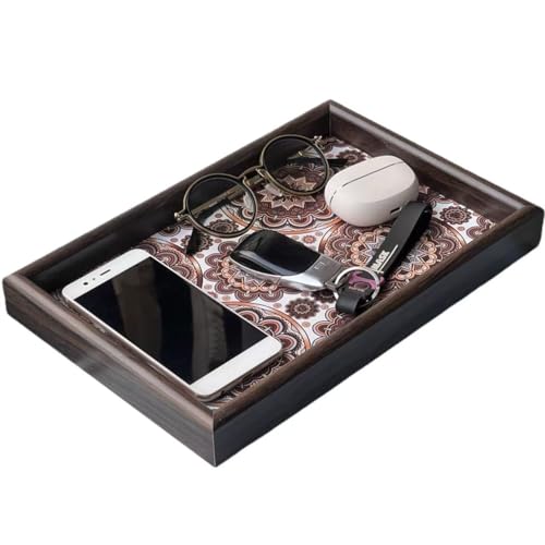 Zosenley Wooden Valet Tray with Leather Base - Nightstand Catchall Organizer for Cologne, Perfume, Keys, Wallet, Phone, Watch, Jewelry & Sunglasses (Bohemian) - color: Bohemian