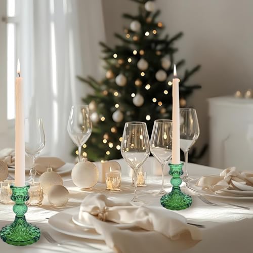 Glass Candlestick Holder,Striped Taper Candle Holders,Set of 6 Candle Stand for Table Centerpieces, Home Decor,Weddings,Festival and Parties (Green Dimond Pattern) - color: Green Dimond Pattern