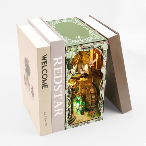 Book Nook Kit - DIY Miniature Dolls House Kit with Furniture and LED Light, 3D Puzzle Wooden Art Bookends, Model Kits for for Adults and Teens (Secret Forest) - style: Secret Forest