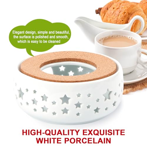 KAYCROWN Teapot Warmer, Ceramic Tea Warmer for Teapot, Tealight Warmer with Tealight Holder for Heating Coffee Milk Tea Warmer, Teapot Heater (White)