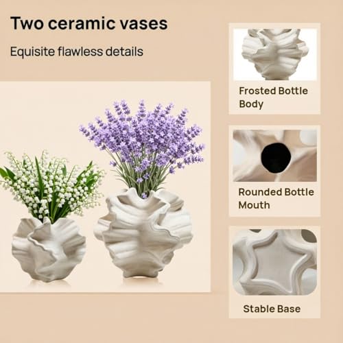 Ceramic Vase, Set of 2 White Vases for Home Decoration, Flower Vase Minimalist Nordic Boho Style for Modern Farmhouse Decor, Living Room; Kitchen; Bedroom; Dining Table; Office;Coffee Table - color: 2 White Ceramic Vases