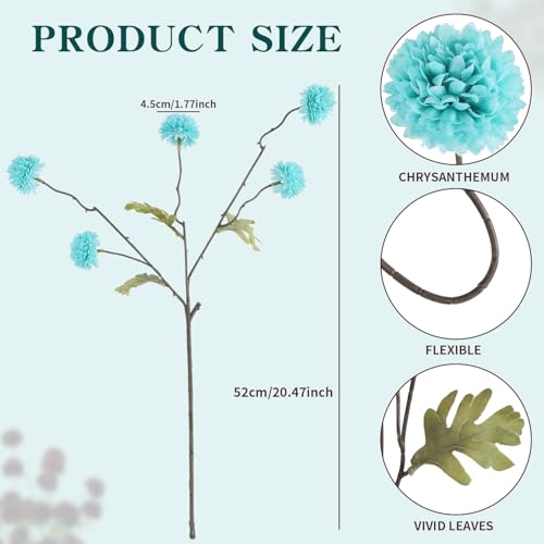 DuHouse 6pcs Artificial Flowers Faux Silk Pompon Mum,Silk Small Mini Chrysanthemum Ball with Stems for DIY Bouquets Centerpieces Vase Home Table Kitchen Decorations(Teal Blue) - color: Teal Blue, size: 6pcs