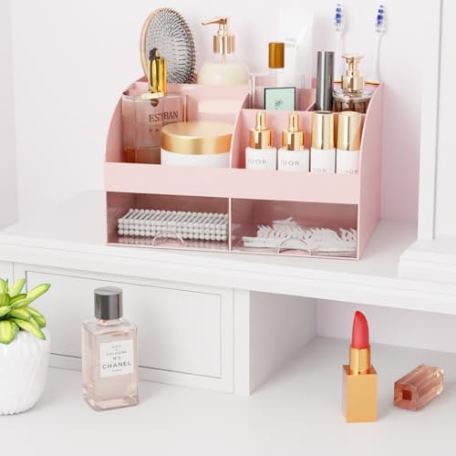 Makeup Organizer with Drawers, Cosmetic Storage for Dresser Vanity and Bathroom Countertop, Beauty Holder for Lipstick Brush, Skincare Organizer for Vanity, Cosmetic Display Case (Pink-2Pack) - color: Pink-2Pack