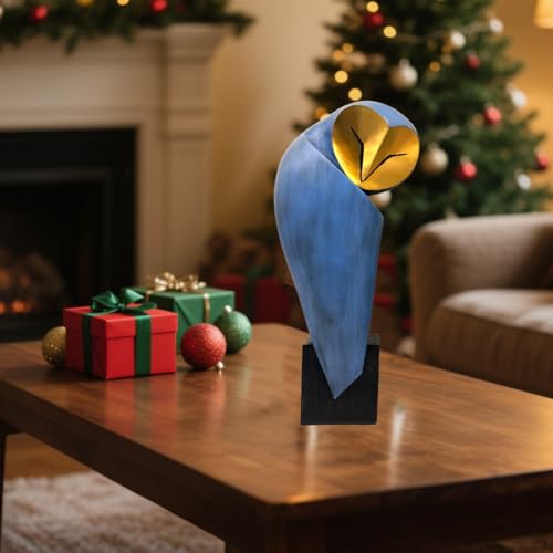 Mid-Century Modern 15 Inch Resin Owl Sculpture - Handmade Vintage Home Decor Statue for Bookshelves, Office Desk, Mantel & Collector Display - color: Blue