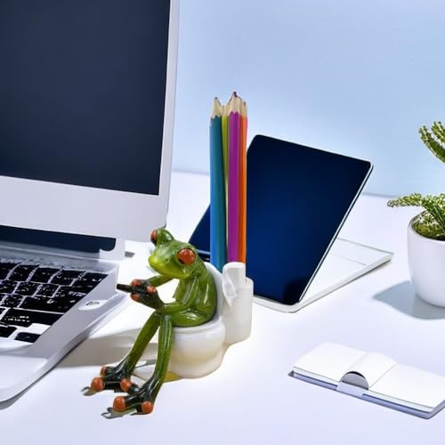 VVGIFTS Frog Figurines Decor Funny Cute Craft Resin Frog Sculpture Statue for Home Office Desk Tabletop Bathroom Decoration, Ornament Gift (Frog Sitting on Toilet) - color: Frog Sitting on Toilet