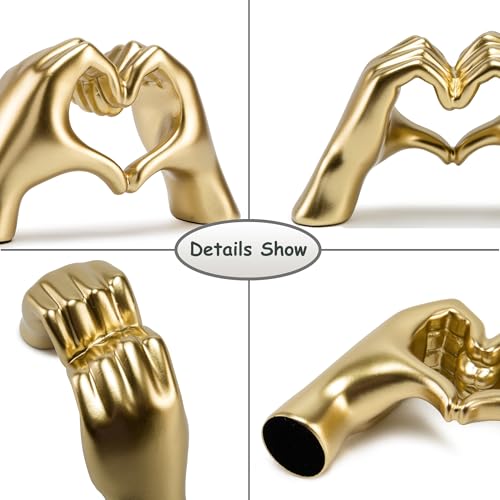 FANTESTICRYAN Medium Heart Hands Statues Hand Love Sculpture Cute Decorative Home Decor Ornaments for Living Room, Wedding, Office Desktop, Cabinets, Bookshelf, Gift for Mom (Gold, Medium) - color: Gold, size: Medium